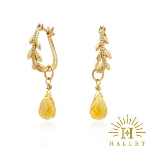 k10/k18 実りのピアス シトリン リーフ フープピアス ゴールド リーフ ピアス 天然石 11月 誕生石 揺れる 地金 10金 10k 18金 18k チャームピアス 葉っぱ ボタニカル 商売繁盛 金運 無料ラッピング