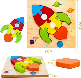 【送料無料】モンテッソーリ木製パズル 教育おもちゃ 幼児用木製ジグソーパズル 6歳 色の形認知スキル学習玩具 交通機関パズル 6個