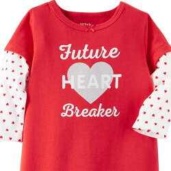 カーターズカバーオールコットン重ね着風HEART・レッド×白