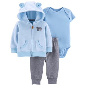 カーターズ【男の子用 nb-24M】3点セット くま耳付パーカーブルーボーダー×グレー【定形外郵便は送料無料】プリミーサイズ/ジャケット/レギンス/ボディースーツ/carter's/かわいい/ギフト