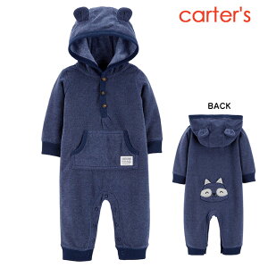 カーターズ【男の子用 nb/3M〜24M】フード付きフリースカバーオール おしりアライグマ・ネイビー【定形外郵便は送料無料】プリミーサイズ/かっこいい/Carter's/ジャンプスーツ/ベビー服/秋