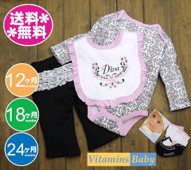 【Vitamins Baby】4点セット　スタイ＆靴下付き　Diva・ピンク×ブラック【出産祝い】【ベビー服】
