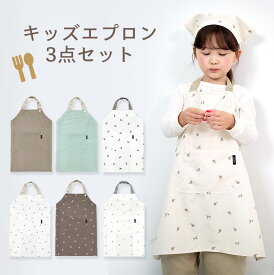 かぶるだけ！キッズ エプロン 3点セット はっ水 100-120cm対応 男の子 女の子 撥水 調節可能 幼児 子供用 100 110 120 幼稚園 保育園 かわいい プレイウェア 三角巾 収納バッグ ポケット クッキング セット 簡単 こども ポリエステル サイズ調整 dk093 sc対象