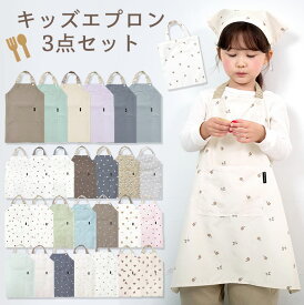 かぶるだけ！キッズ はっ水 エプロン 3点セット 薄手 100-120cm対応 男の子 女の子 子供 撥水 調節 幼児 子供用 100 110 120 幼稚園 保育園 かわいい プレイウェア 三角巾 ポケットセット 簡単 こども 入園入学 ギフト dk093