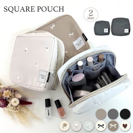 【大小2サイズ】 ポーチ 撥水 はっ水 化粧ポーチ 大容量 汚れにくい メイクポーチ 自立 小物入れ 小さめ 大きめ コンパクト 持ち歩き 機能的 おしゃれ かわいい 小さい ミニ ナイロン スクエア バッグインバッグ 旅行 トラベル 仕分け 収納 シンプル プレゼント dz169