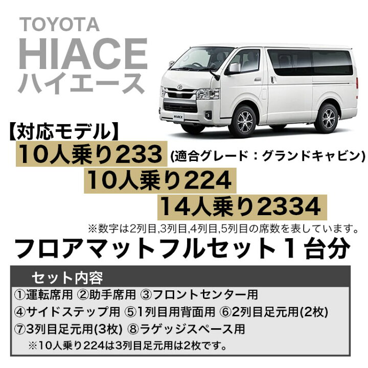 楽天市場】ハイエース 10人乗り 233 224 14人乗り 2334 フロアマット 
