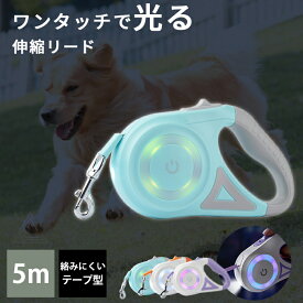 犬 LED 伸縮リード ライト付き 5m 5メートル リード テープ型 LED照明 懐中電灯 ロングリード 巻き取り式 ドッグリード ペット巻き取り式 犬用リード 自動巻き 散歩用ライト付 ワンタッチ 小型犬 中型犬 KM665G