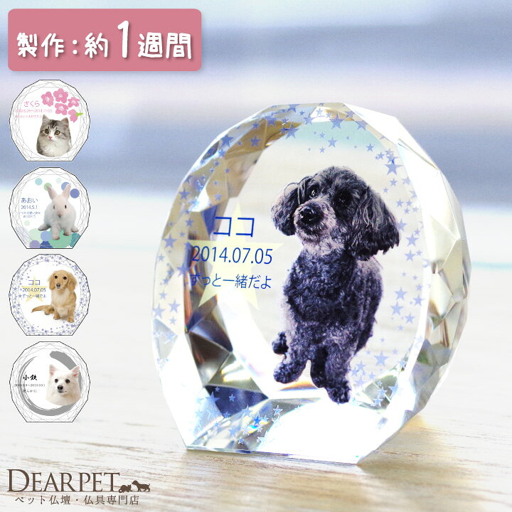 楽天市場 ペット 位牌 セレクトクリスタル ミニ ペット位牌 カラー かわいい ペット仏具 写真 ペット供養 ガラス お位牌 記念碑 名入れ 遺影 写真入り 供養 犬 猫 動物 メモリアル ペット 小さい 虹の橋 ペットロス 四十九日 ペット仏壇仏具のディアペット