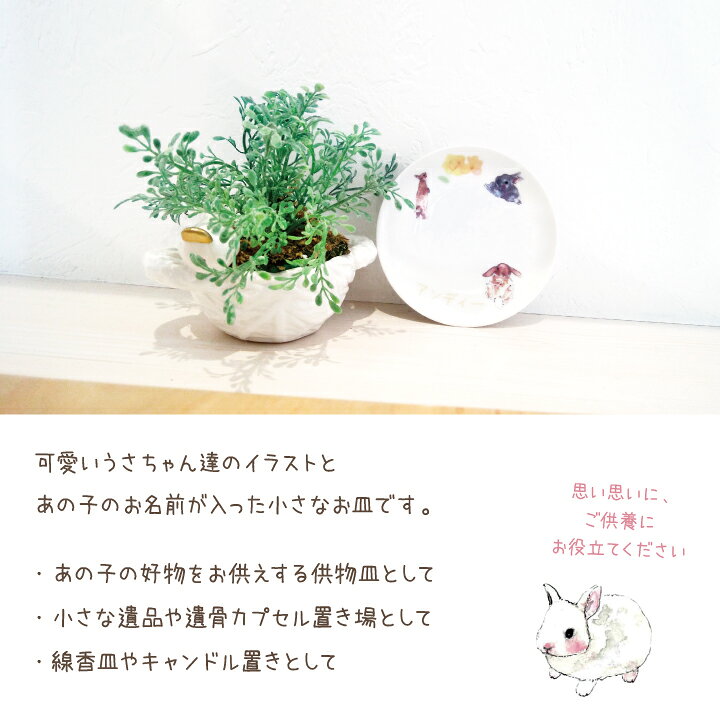 楽天市場 ペット仏具 かわいい 名前入り ラビット プレート ペット供養 ペットロス 兎 うさぎ ウサギ ラビット Rabbit お皿 ごはん皿 供物 愛兎 お供え キャンドル皿 香皿 お悔み メモリアル ギフト 名入れ無料 イラスト ペット仏壇仏具のディアペット
