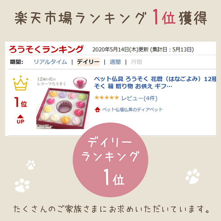 楽天市場 ペット仏具 ろうそく 花暦 はなごよみ 12種セット ミニ キャンドルペット供養 蝋燭 ろうそく 箱 贈り物 お供え ギフト 自宅 小さい お悔やみ 49日 四十九日 一周忌 かわいい 桜 花 フラワー おしゃれ カラフル 桜特集 ペット仏壇仏具のディアペット 楽天市場 ペット仏具 ろうそく 花暦 はなごよみ 12種セット ミニ キャンドルペット供養 蝋燭 ろうそく 箱 贈り物 お供え ギフト 自宅 小さい お悔やみ 49日 四十九日 一周忌 かわいい 桜 花 フラワー おしゃれ カラフル 桜特集 ペット仏壇仏具のディアペット