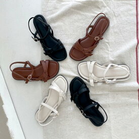 サンダル りぼん リボン バックストラップ フラット レディース ぺたんこ ペタンコ 黒 白 茶色 ブラック ブラウン ホワイト 歩きやすい 靴 婦人靴 韓国