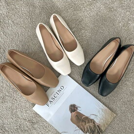 パンプス プレーン スクエアトゥ レディース ローヒール 黒 ブラック ベージュ アイボリー 歩きやすい 痛くない カジュアル シンプル 靴 婦人靴 韓国