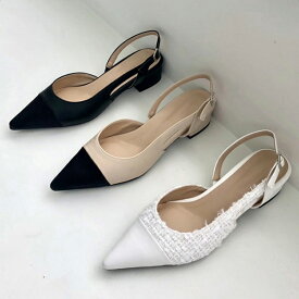 パンプス サンダル バックストラップ ポインテッドトゥ キャップトゥ フラット レディース 黒 白 ブラック ベージュ ホワイト ツイード 靴 婦人靴 韓国