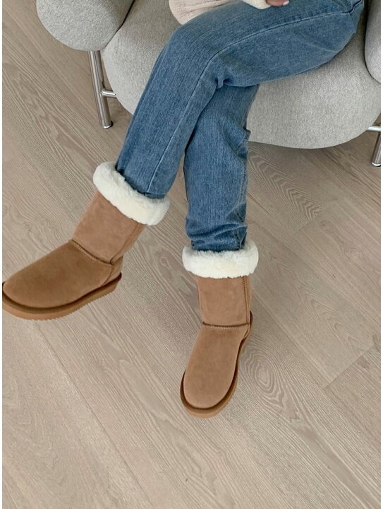 楽天市場】ショートブーツ ムートンブーツ 牛革 フリース フラット  