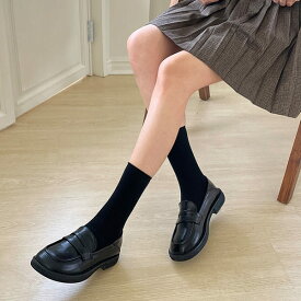ローファー コインローファー オブリークトゥ フラット レディース ローヒール 黒 ブラック 歩きやすい おじ靴 革靴 オックスフォード 靴 婦人靴 韓国