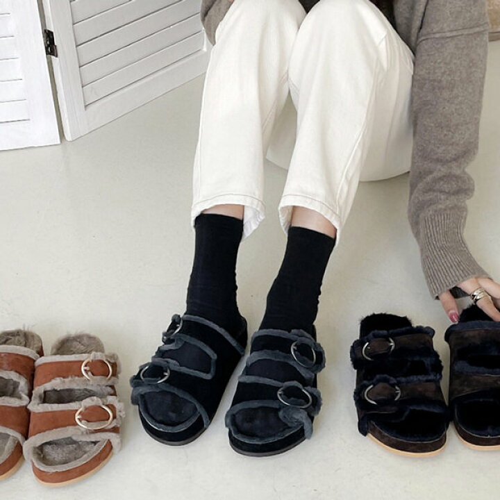 楽天市場】サンダル コンフォートサンダル フラット フェイクファー  