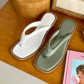 サンダル ミュール トング レディース クリアヒール ミドルヒール 白 緑 ホワイト グリーン 歩きやすい 痛くない カジュアル シンプル 靴 婦人靴 韓国
