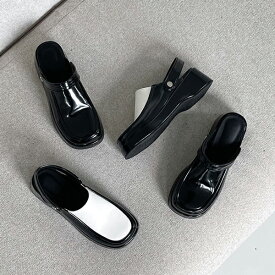 サンダル ミュール バックストラップ 厚底 ウェッジソール ウェッジヒール レディース 黒 白 ブラック ホワイトコンビ 歩きやすい 痛くない 靴 婦人靴 韓国