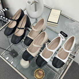 パンプス オブリークトゥ キャップトゥ フロントストラップ レディース チャンキーヒール 太ヒール 黒 白 ブラック ベージュ ホワイト 靴 婦人靴 韓国