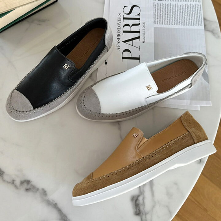 楽天市場】スリッポン 牛革 キャップトゥ フラット レディース 黒 茶 