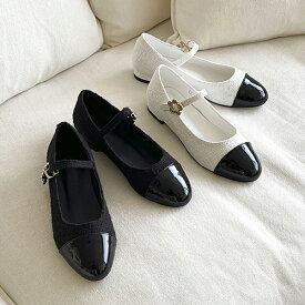 バレエシューズ パンプス キャップトゥ フロントストラップ フラット レディース ぺたんこ ペタンコ 黒 ブラック アイボリー 歩きやすい 春 夏 靴 婦人靴 韓国