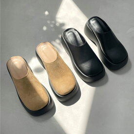 サンダル ミュール 厚底 ウェッジソール ウェッジヒール レディース 黒 ブラック ベージュ レザー スエード 歩きやすい 痛くない カジュアル 夏 靴 婦人靴 韓国