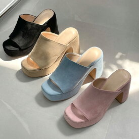 ミュール サンダル ストーム レディース ハイヒール チャンキーヒール 太ヒール 黒 ブラック スカイ ピンク ベージュ 歩きやすい 痛くない 夏 靴 婦人靴 韓国
