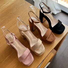 サンダル アンクルストラップ ストーム レディース ハイヒール チャンキーヒール 太ヒール 黒 茶 ブラック ブラウン ピンク ベージュ 歩きやすい 靴 婦人靴 韓国