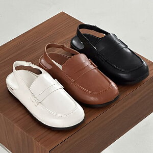 ローファー サンダル ストラップ オブリークトゥ フラット レディース 黒 茶 白 ブラック ブラウン ホワイト おじ靴 革靴 オックスフォード 靴 婦人靴 韓国