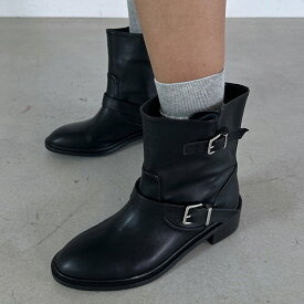 ショートブーツ エンジニアブーツ フラット レディース ぺたんこ ペタンコ 黒 ブラック 歩きやすい 痛くない カジュアル シンプル 靴 婦人靴 韓国