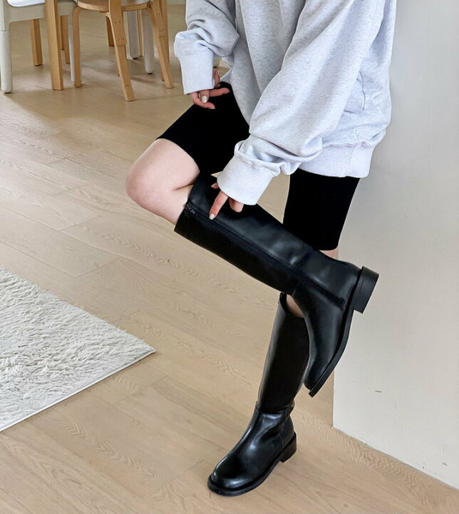 楽天市場】ロングブーツ サイドジップ フラット レディース ローヒール 