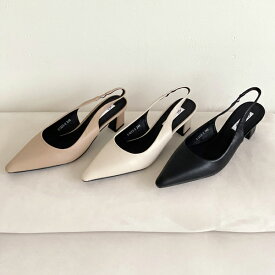 サンダル パンプス ポインテッドトゥ ストラップ レディース ミドルヒール 黒 ブラック ベージュ アイボリー 歩きやすい カジュアル シンプル 靴 婦人靴 韓国