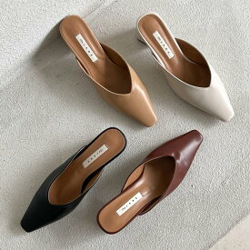 ミュール サンダル ポインテッドトゥ レディース ミドルヒール 黒 茶 ブラック ブラウン ベージュ アイボリー 歩きやすい カジュアル シンプル 靴 婦人靴 韓国