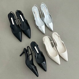 サンダル パンプス ポインテッドトゥ バックストラップ レディース ハイヒール 黒 銀 ブラック アイボリー シルバー 歩きやすい カジュアル 靴 婦人靴 韓国