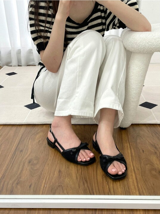 楽天市場】サンダル ストラップ りぼん リボン フラット レディース 