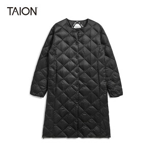 TAION/�^�C�I���@�gSINGLE SNAP BUTTON" CREW NECK LONG DOWN COAT/�V�e�B �N���[�l�b�N �����O�_�E���R�[�g�@W104BCI-LONG�y���j�Z�b�N�X�z�yBLACK�z