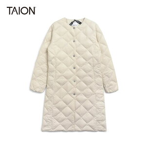 TAION/�^�C�I���@�gSINGLE SNAP BUTTON CREW NECK LONG DOWN COAT/�V�e�B �N���[�l�b�N �����O�_�E���R�[�g�@W104BCI-LONG�y���j�Z�b�N�X�z�yOFF WHITE�z