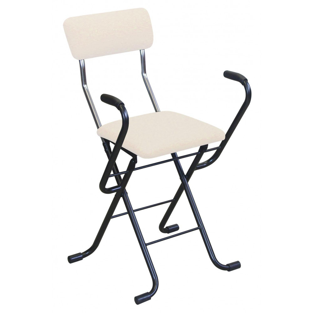 【代引き・同梱不可】ルネセイコウ 日本製 折りたたみ椅子 フォールディング Jメッシュアームチェア ベージュ/ブラック MSA-49
