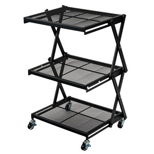 フォールディングラック ブラック LFS-56BK ラック 折りたたみ 折りたたみラック キャスター ストッパー付き 高さ調整 3段 スチール アイアン シンプル モダン 黒