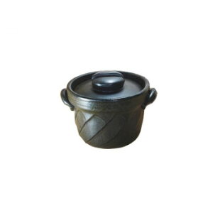 M7916 ねじり ごはん鍋 炊飯鍋 黒釉 1合炊 萬古焼 家事用品 鍋(パン)