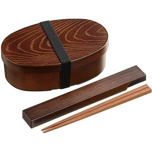 カクセー 曲げわっぱ風 弁当箱 箸と箸ケースのセット(袋入) 茶 TW-13 小判型