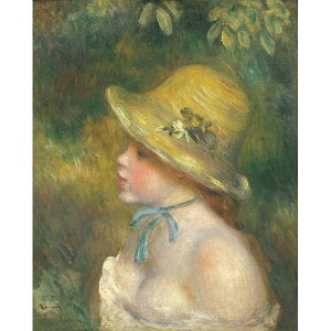 世界の名画シリーズ、プリハード複製画 ピエール・オーギュスト・ルノアール作 「麦わら帽子を被った若い娘」（額縁付）【代引不可】