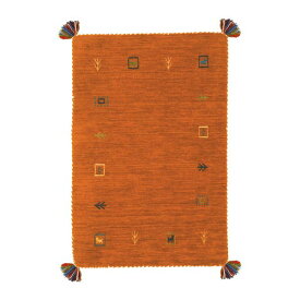 ラグマット 絨毯 約80×140cm オレンジ ウール100％ 保温性抜群 調湿効果 オールシーズン対応 ギャッベ リビング【代引不可】
