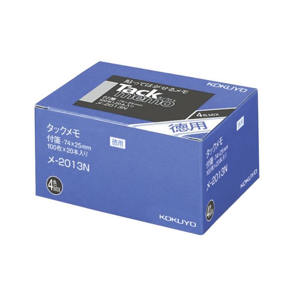 コクヨ タックメモ（お徳用・付箋タイプ）レギュラーサイズ 74×25mm 4色ミックス メ-2013N 1セット（480冊：20冊×24パック）