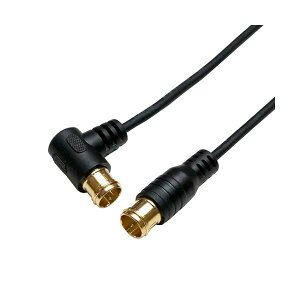 (まとめ)HORIC 極細アンテナケーブル 2m ブラック 両側F型差込式コネクタ L字/ストレートタイプ HAT20-106LPBK【×5セット】