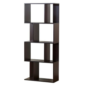 オープンラック4段 【Zieg】ジーグ ラック 4段 木製 スリム シェルフ 本棚 オシャレ 幅60cm S字ラック ジグザグラック 棚 オープンラック コミック 本 CD DVD A4 A3 雑誌 収納 おしゃれ ダークブラウ