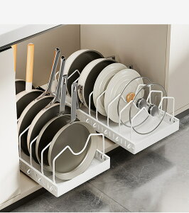 【10%OFFクーポン】鍋フライパンスタンド 2個セット 引き出し用 鍋フライパンスタンドR ( 仕切り付き フライパンスタンド フライパンラック 鍋蓋スタンド 鍋ふたスタンド フライパン収納