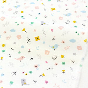 生地 布 入園入学 北欧風 コットン/幅108cm ≪ Dorothy ≫ 【10cm単位販売】【女の子】【花】【北欧】【ガーリー】【白】【オフホワイト】鳥 ドロシー キッズ おしゃれ かわいい デコレクション