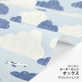 生地 布 入園入学 北欧風オックス生地/幅147cm≪ Azure sky - azure sky ≫【10cm単位販売】【男の子】【空】【ユニーク】【水色】飛行機 雲 ワイド幅 幅広 おしゃれ かわいい デコレクションズオリジナル 韓国