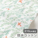 ★7/18 8:59まで★生地 布 入園入学 北欧風 防水コットン/幅109cm ≪ サマースカイ ≫ 男の子】【女の子】【動物】【葉】【北欧】【モダン】【ホワイト】【黄緑】フランスデザイナー生地 鳥 おしゃれ かわいい デコレクションズオリジナル 韓国